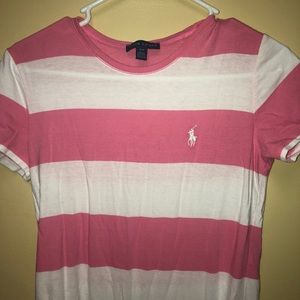 Pink and white striped Polo Ralph Lauren tee shirt